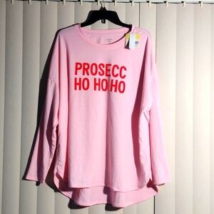 CABANA BY CROWN & IVY 1X PINK HOHO BABY TERRY LONG SLEEVE TEE CHRISTMAS PROSECC